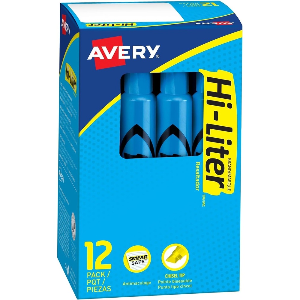 image:imageAvery HiLiter DeskStyle Highlighters Smear Safe Ink Chisel Tip 12 Fluorescent Blue Highlighters 240161 Count Pack of 12