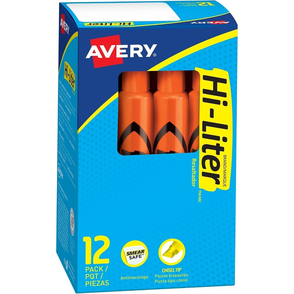 image:imageAvery HiLiter DeskStyle Highlighters Smear Safe Ink Chisel Tip 12 Fluorescent Orange Highlighters 240501 Count Pack of 12