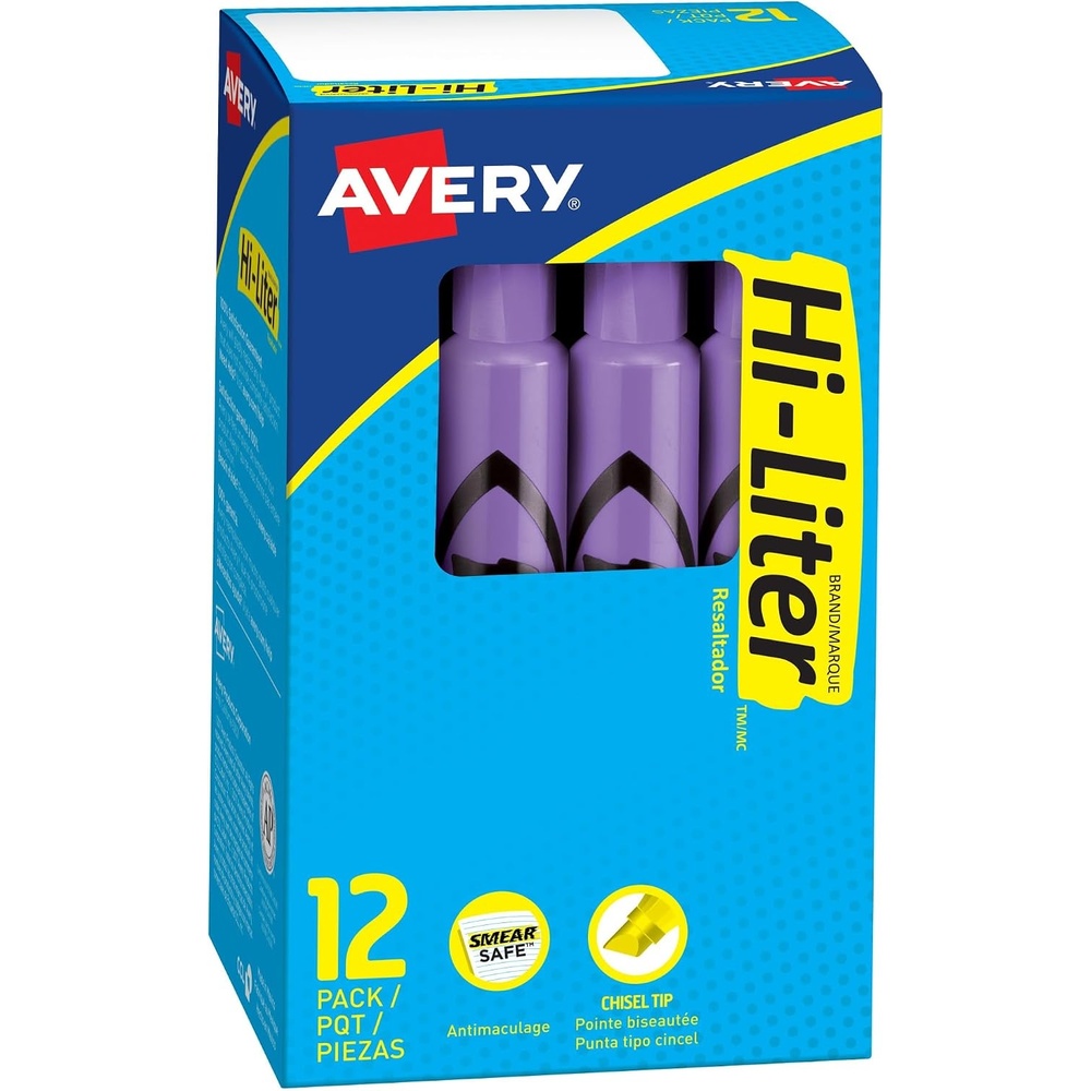 image:imageAvery HiLiter DeskStyle Highlighters Smear Safe Ink Chisel Tip 12 Fluorescent Purple Highlighters 2406012 Count Pack of 1
