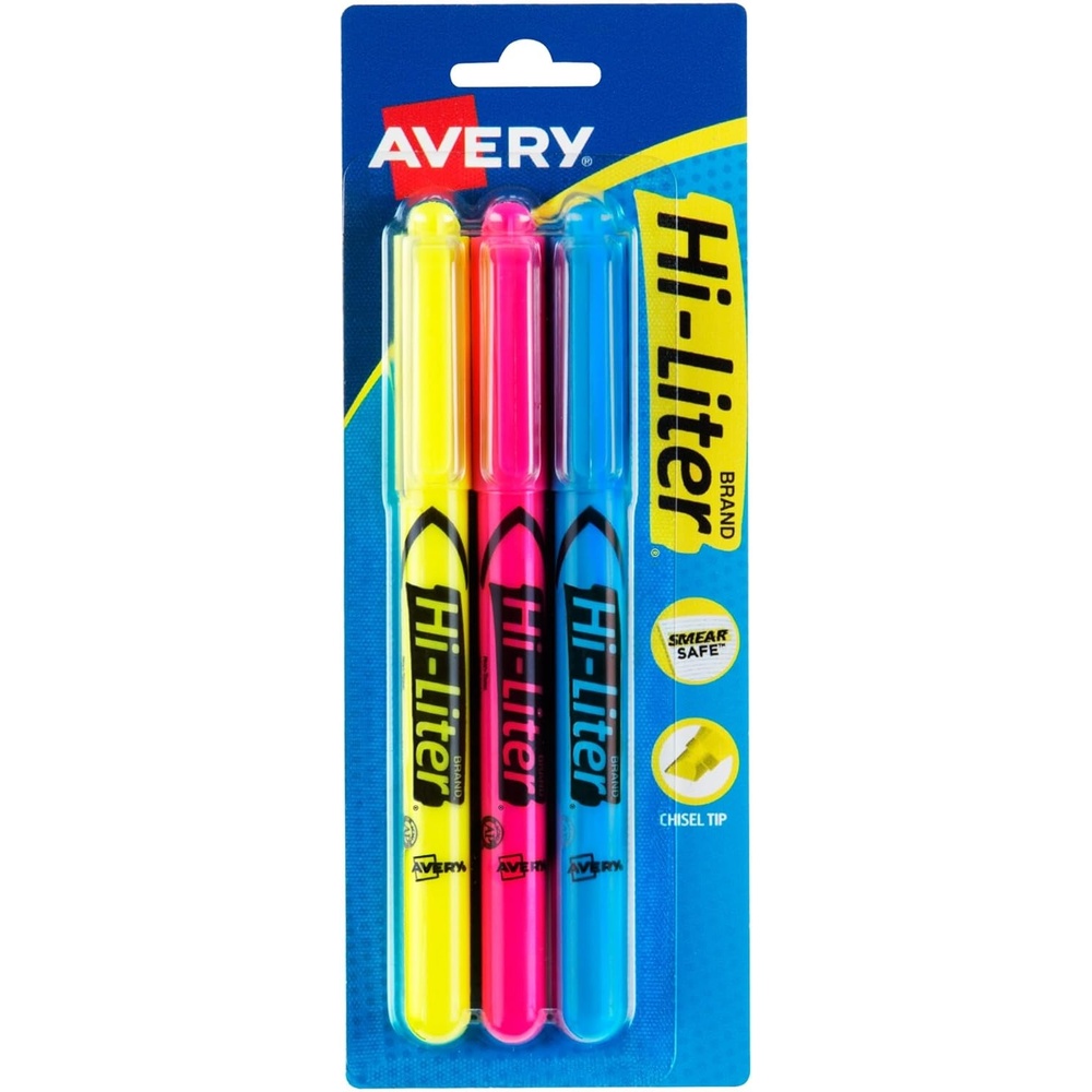 image:imageAvery HiLiter PenStyle Highlighters Smear Safe Ink Chisel Tip 4 Assorted Color Highlighters 235453 Count Pack of 1