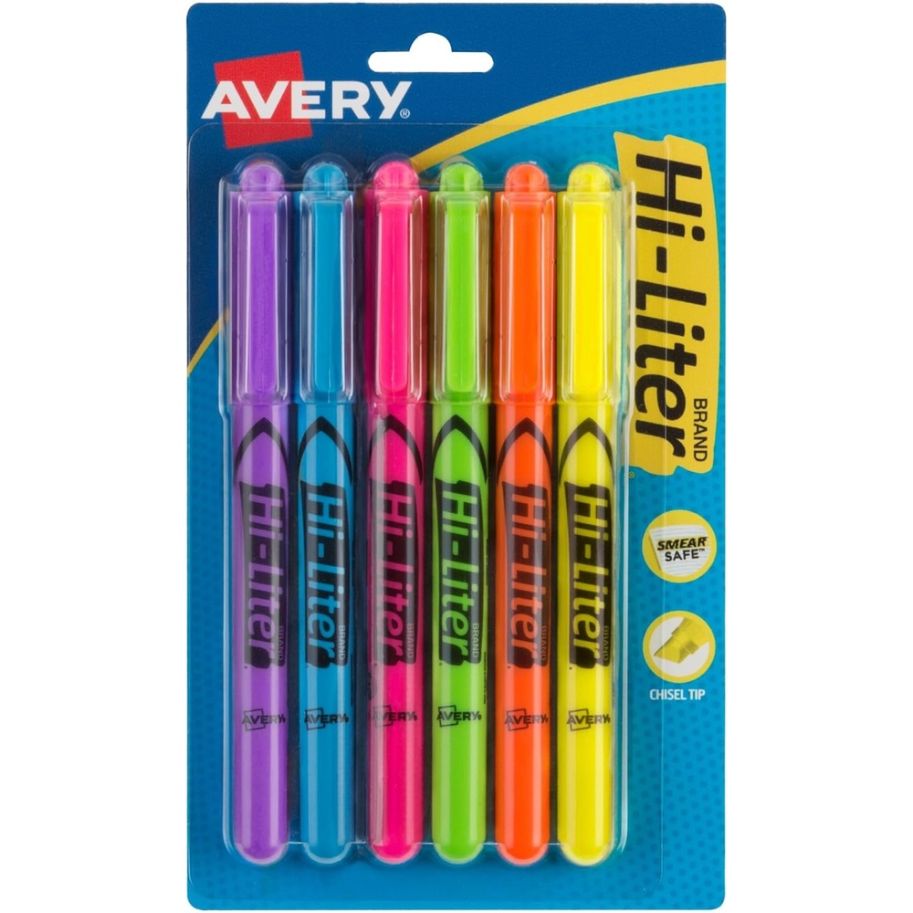 image:imageAvery HiLiter PenStyle Highlighters Smear Safe Ink Chisel Tip 4 Assorted Color Highlighters 235456 Count Pack of 1