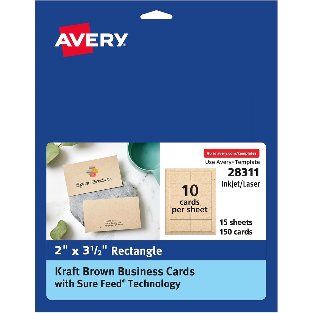 image:imageAvery Kraft Brown Business Cards with Sure Feed Technology 2 x 35 LaserInkjet 150 Printable Cards Ideal for Appointments amp Loyalty 28311