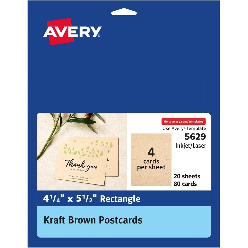 image:imageAvery Kraft Brown Postcards 425 x 55 LaserInkjet 80 Printable Postcards Also Great for Thank You Cards and Invitations 5629