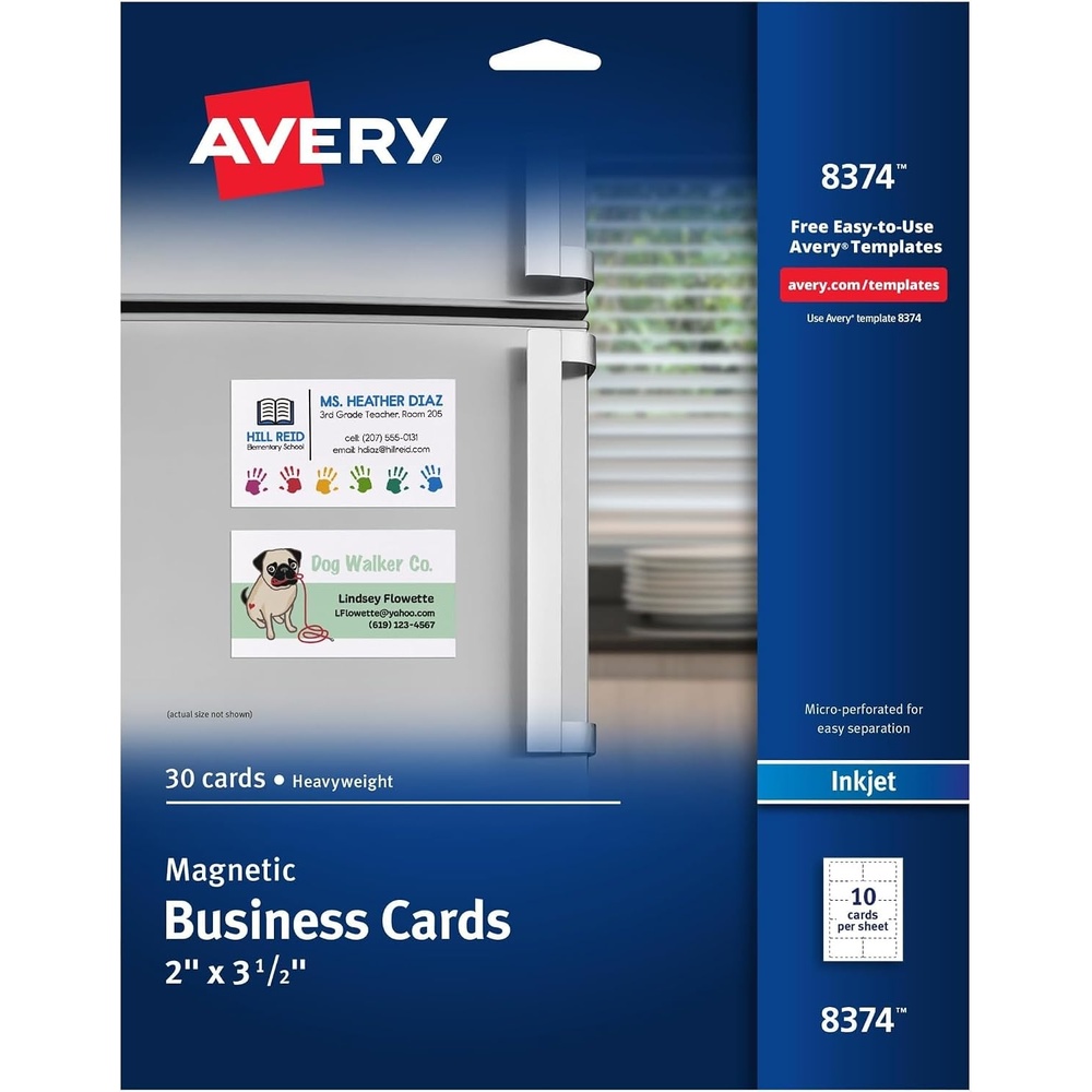 image:imageAvery Magnetic Printable Business Cards 2 x 35 Matte White 30 Blank Cards for Inkjet Printers 083742 x 312 Inches Pack of 5