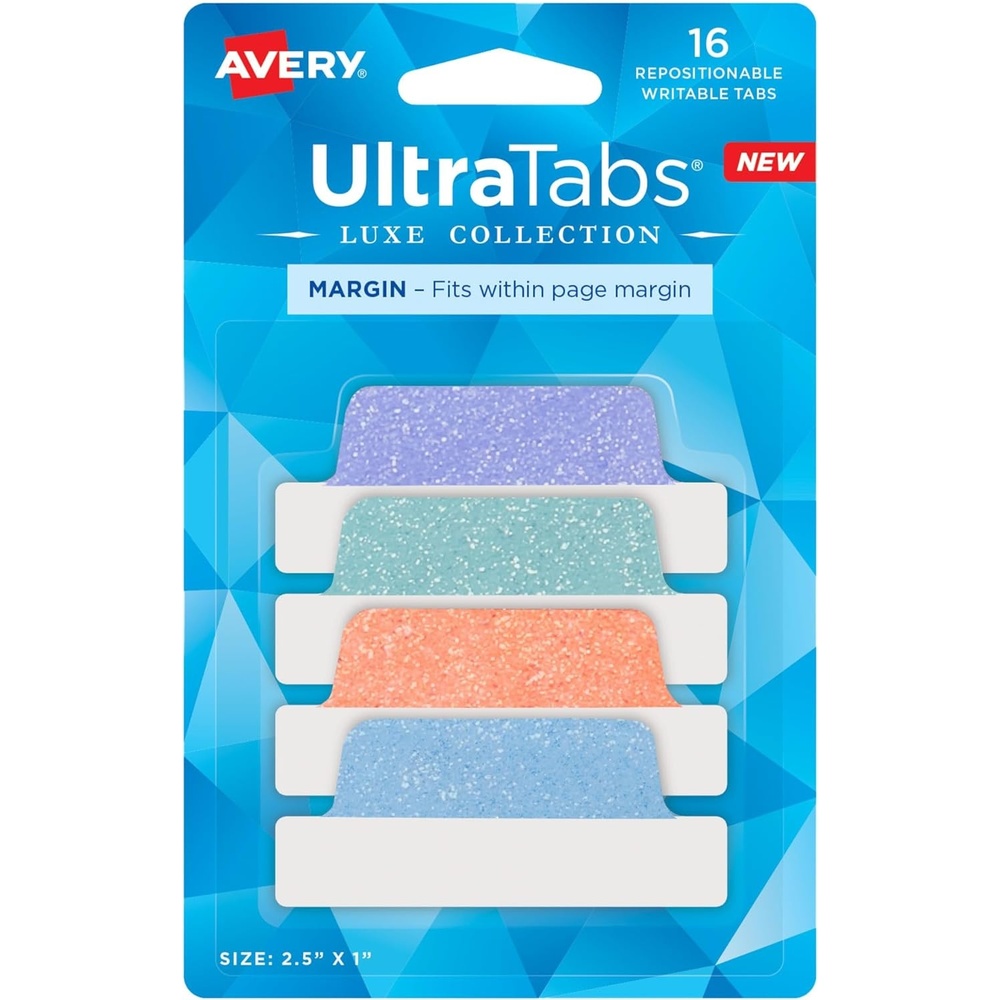 image:imageAvery Margin Ultra Tabs 25 x 1 Pastel Sparkle Shimmer Designs 16 Repositionable Page Tabs 74150