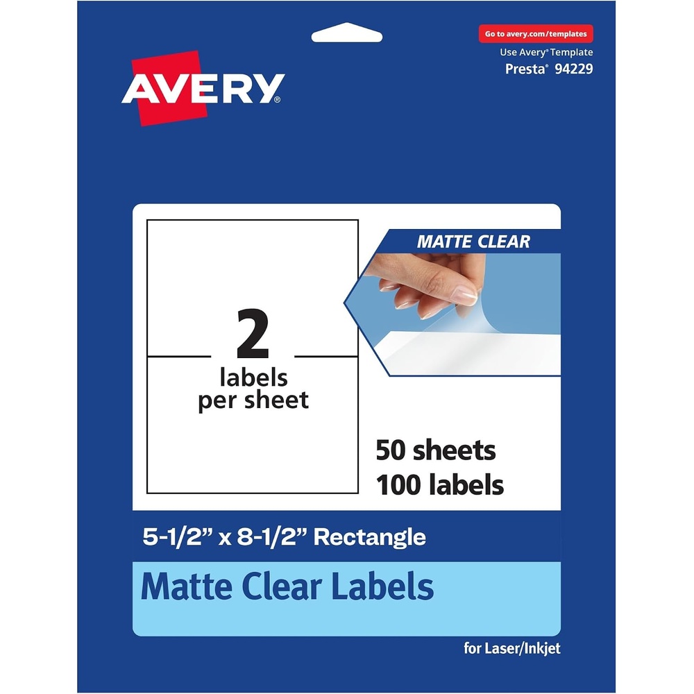 image:imageAvery Matte Clear Rectangle Labels 55 x 85 50 Matte Clear Labels LaserInkjet Printable100 labels