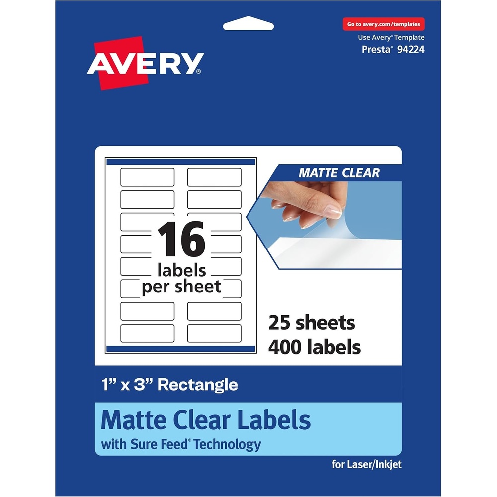 image:imageAvery Matte Clear Rectangle Labels Sure Feed Technology 1 x 3 160 Matte Clear Labels PrintToTheEdge LaserInkjet Printable320 labels
