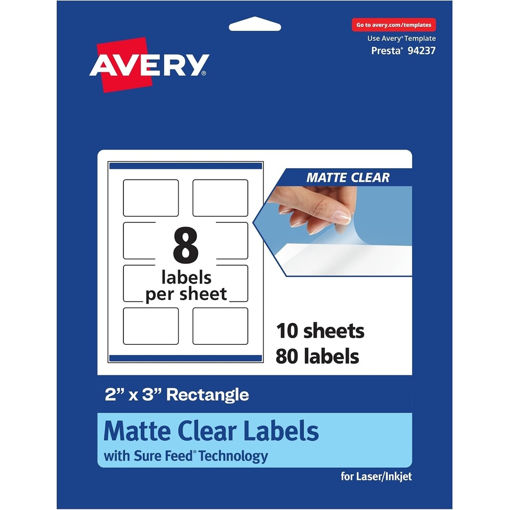 image:imageAvery Matte Clear Rectangle Labels Sure Feed Technology 2 x 3 80 Matte Clear Labels PrinttoTheEdge LaserInkjet Printable80 labels