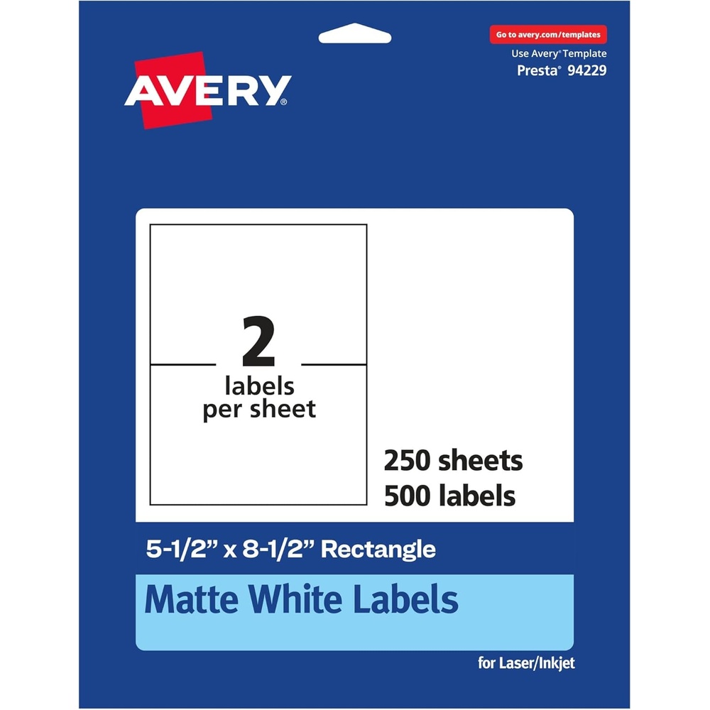 image:imageAvery Matte White Rectangle Labels 55 x 85 50 White Labels Permanent Adhesive LaserInkjet Printable500 labels