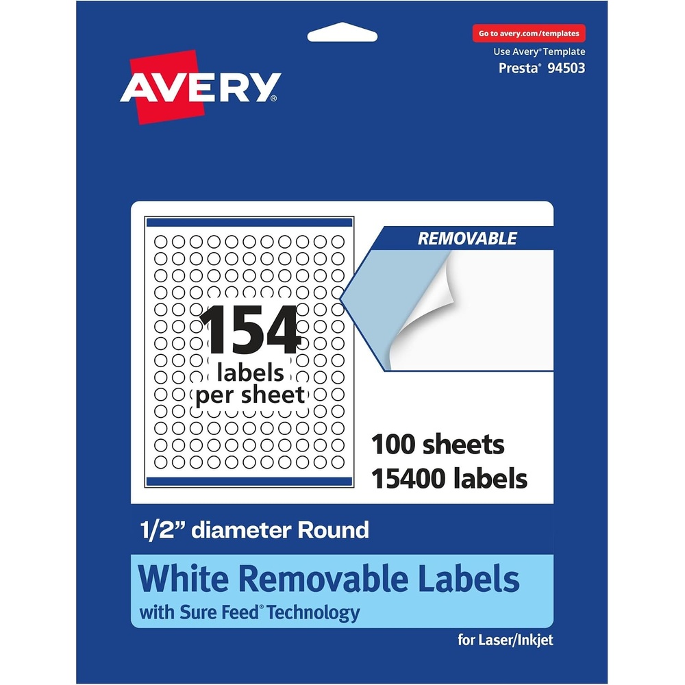 image:imageAvery Matte White Removable Round Labels Sure Feed Technology PrinttoTheEdge 05 Diameter 2310 Removable Labels LaserInkjet Printable15 400 labels