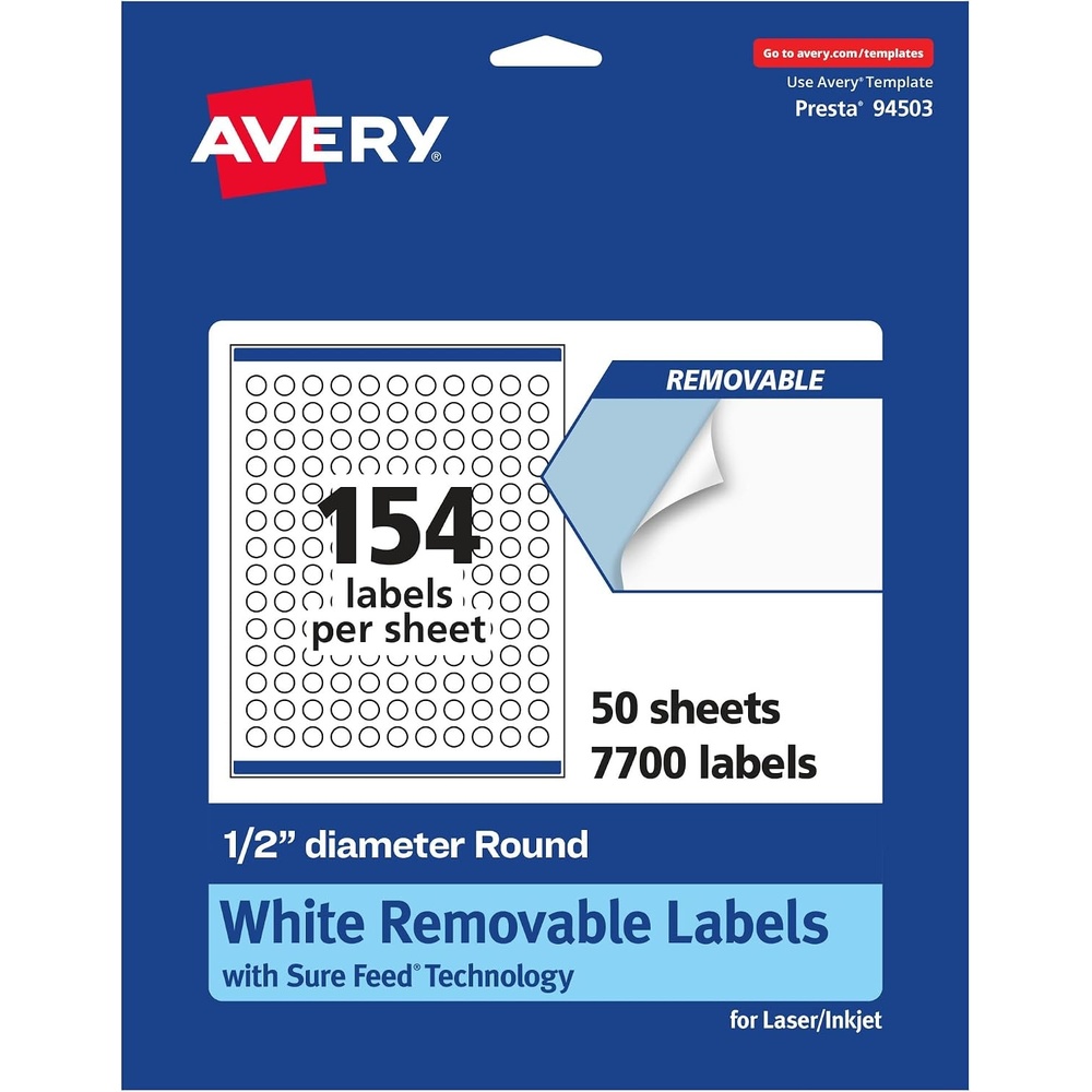image:imageAvery Matte White Removable Round Labels Sure Feed Technology PrinttoTheEdge 05 Diameter 2310 Removable Labels LaserInkjet Printable7 700 labels