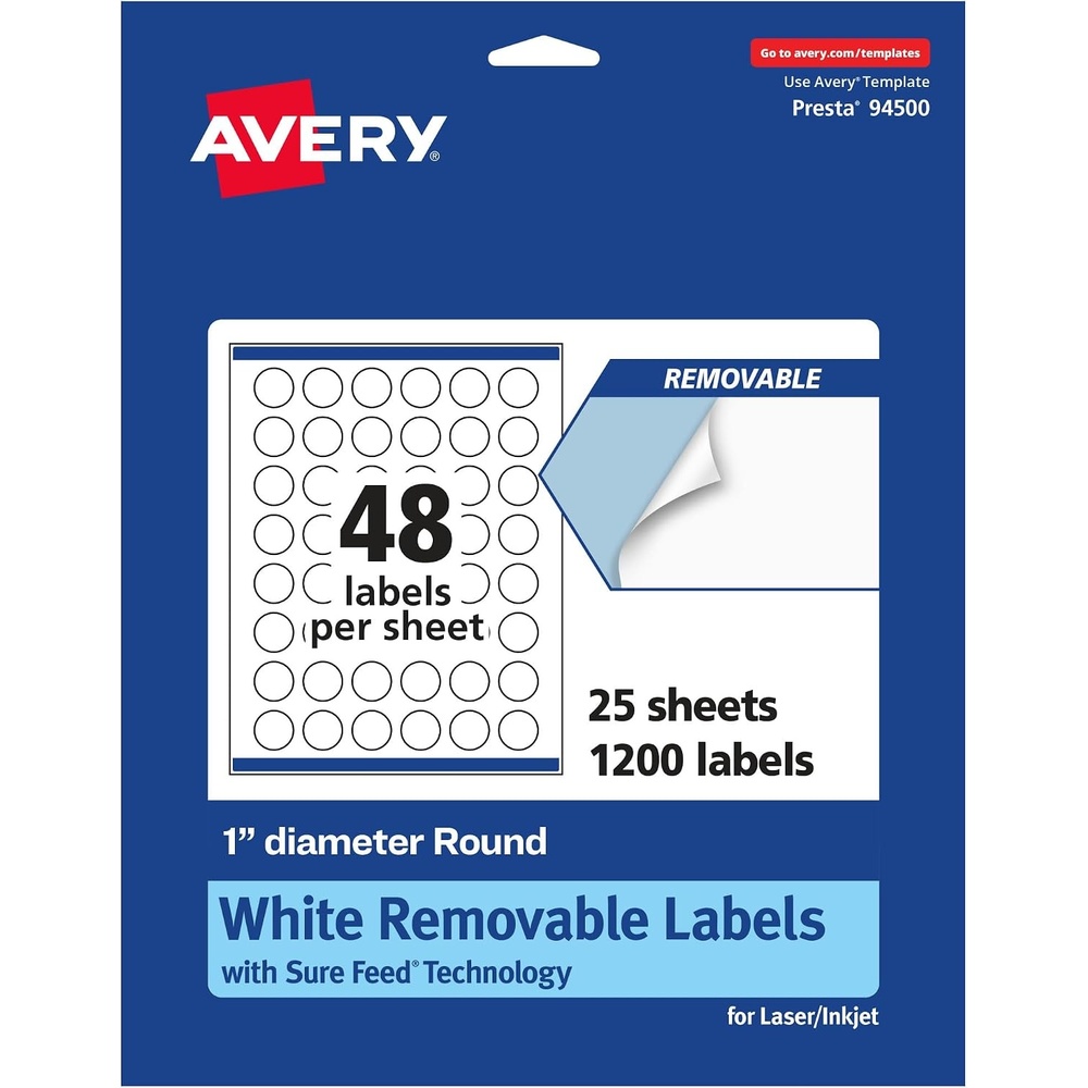 image:imageAvery Matte White Removable Round Labels Sure Feed Technology PrinttoTheEdge 1 Diameter 720 Removable Labels LaserInkjet Printable1 200 labels
