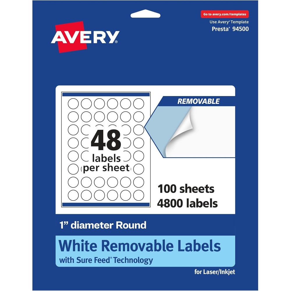 image:imageAvery Matte White Removable Round Labels Sure Feed Technology PrinttoTheEdge 1 Diameter 720 Removable Labels LaserInkjet Printable4 800 labels