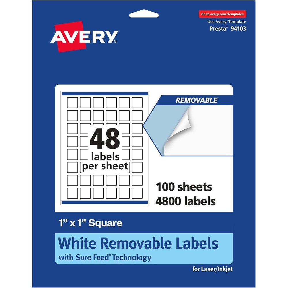 image:imageAvery Matte White Removable Square Labels Sure Feed Technology PrinttoTheEdge 1 x 1 720 Removable Labels LaserInkjet Printable4 800 labels