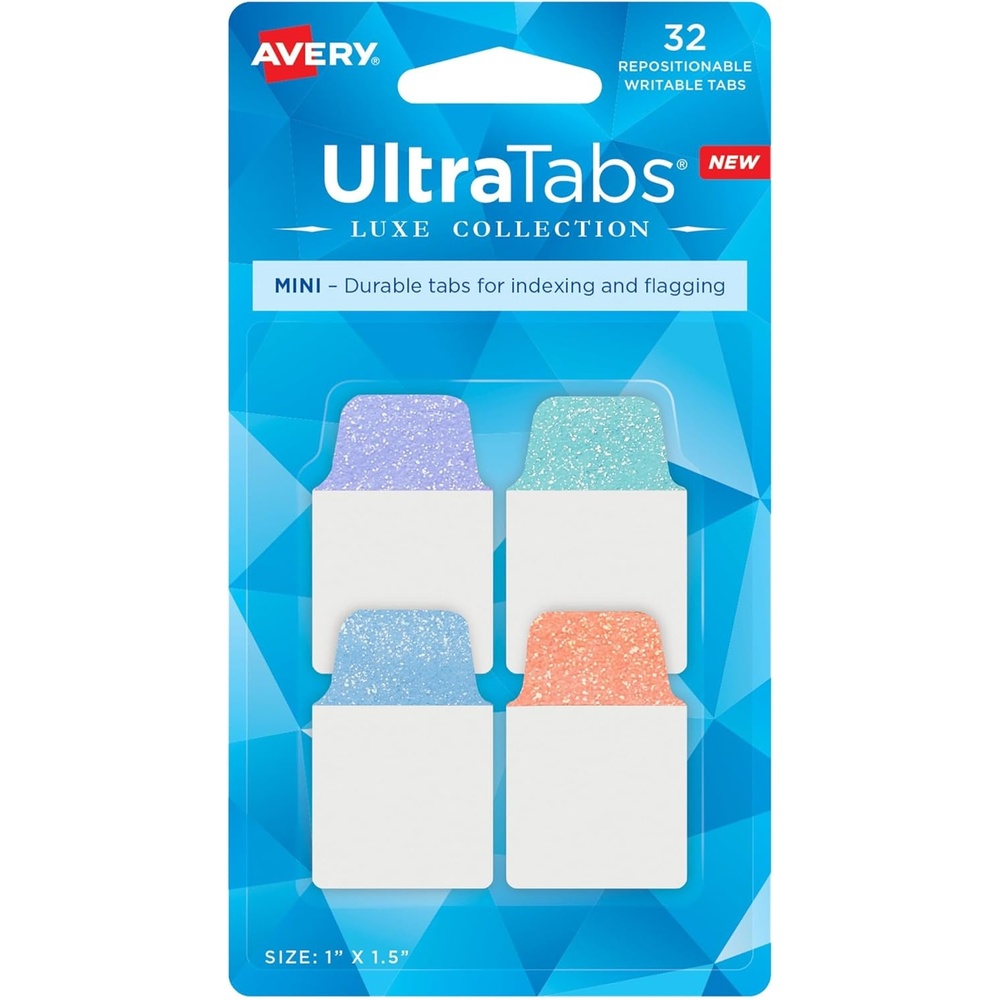 image:imageAvery Mini Ultra Tabs 1 x 15 Pastel Sparkle Shimmer Designs 32 Repositionable Page Tabs 74149