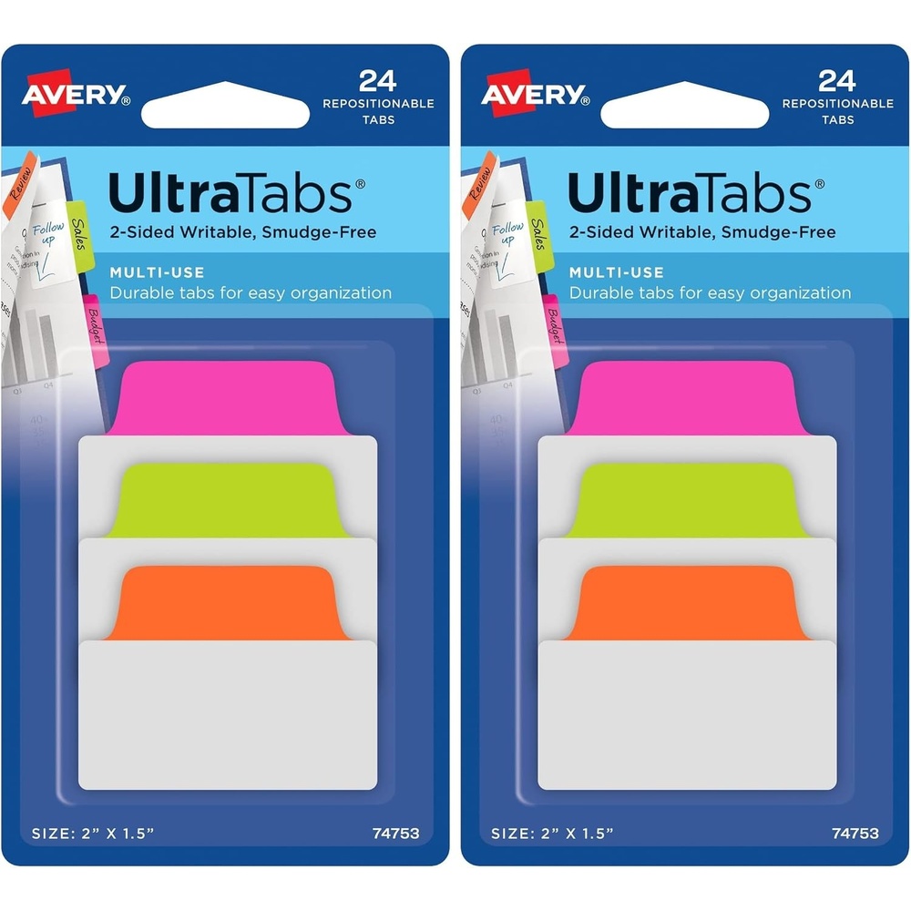 image:imageAvery Multiuse Ultra Tabs 2 x 15 2Side Writable RedBlueGreen 48 Repositionable Tabs 74757