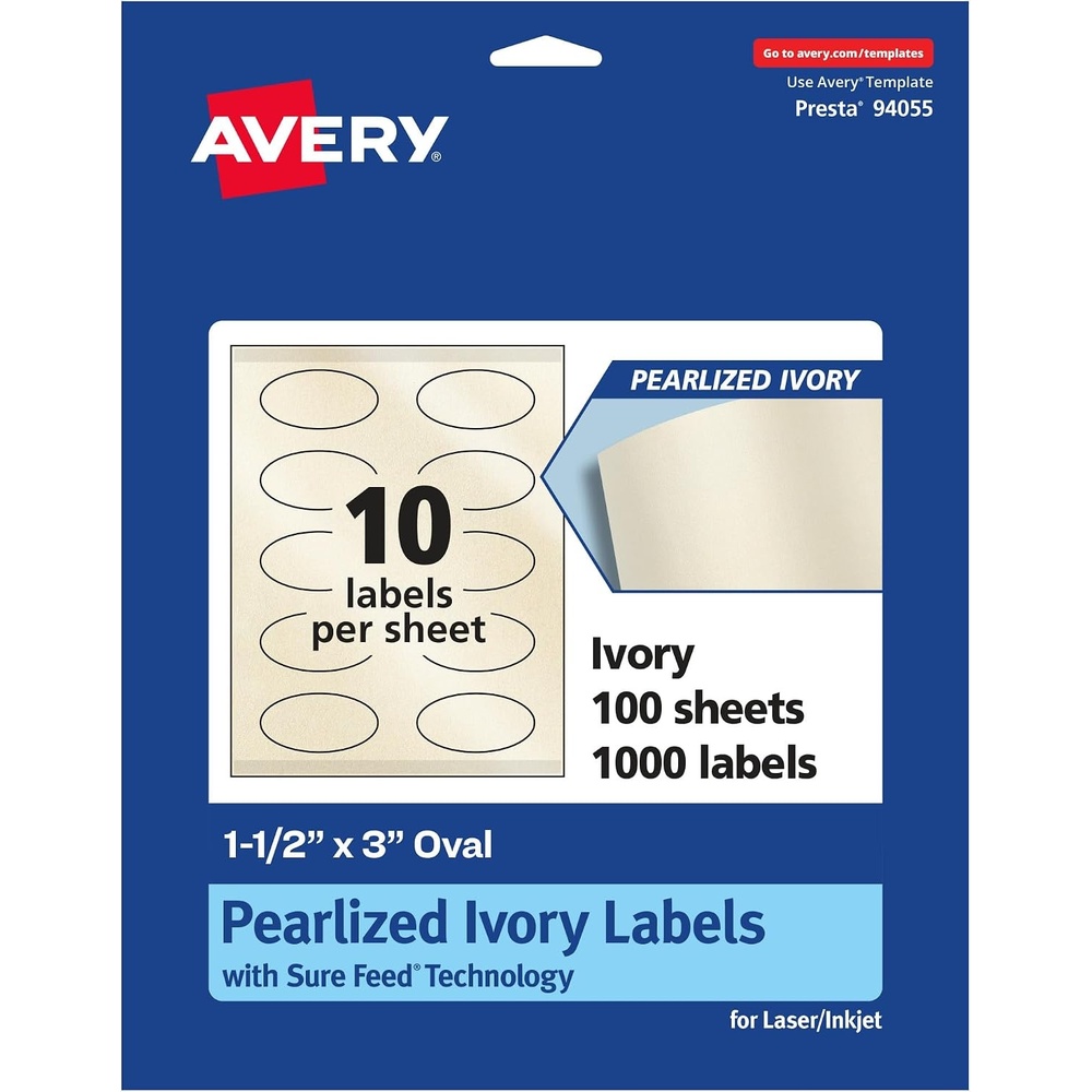 image:imageAvery Pearlized Ivory Oval Labels Sure Feed Technology PrinttoTheEdge 15 x 3 500 Pearlized Ivory Labels LaserInkjet Printable1 000 labels