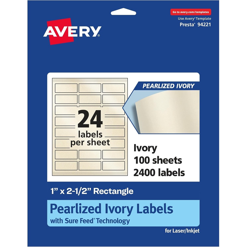 image:imageAvery Pearlized Ivory Rectangle Labels Sure Feed Technology 1 x 25 240 Pearlized Ivory Labels LaserInkjet Printable2 400 labels