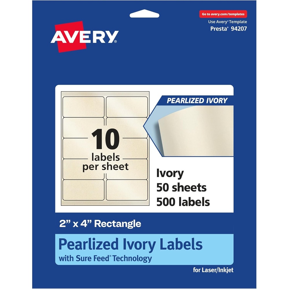 image:imageAvery Pearlized Ivory Rectangle Labels Sure Feed Technology 2 x 4 100 Pearlized Ivory Labels LaserInkjet Printable500 labels