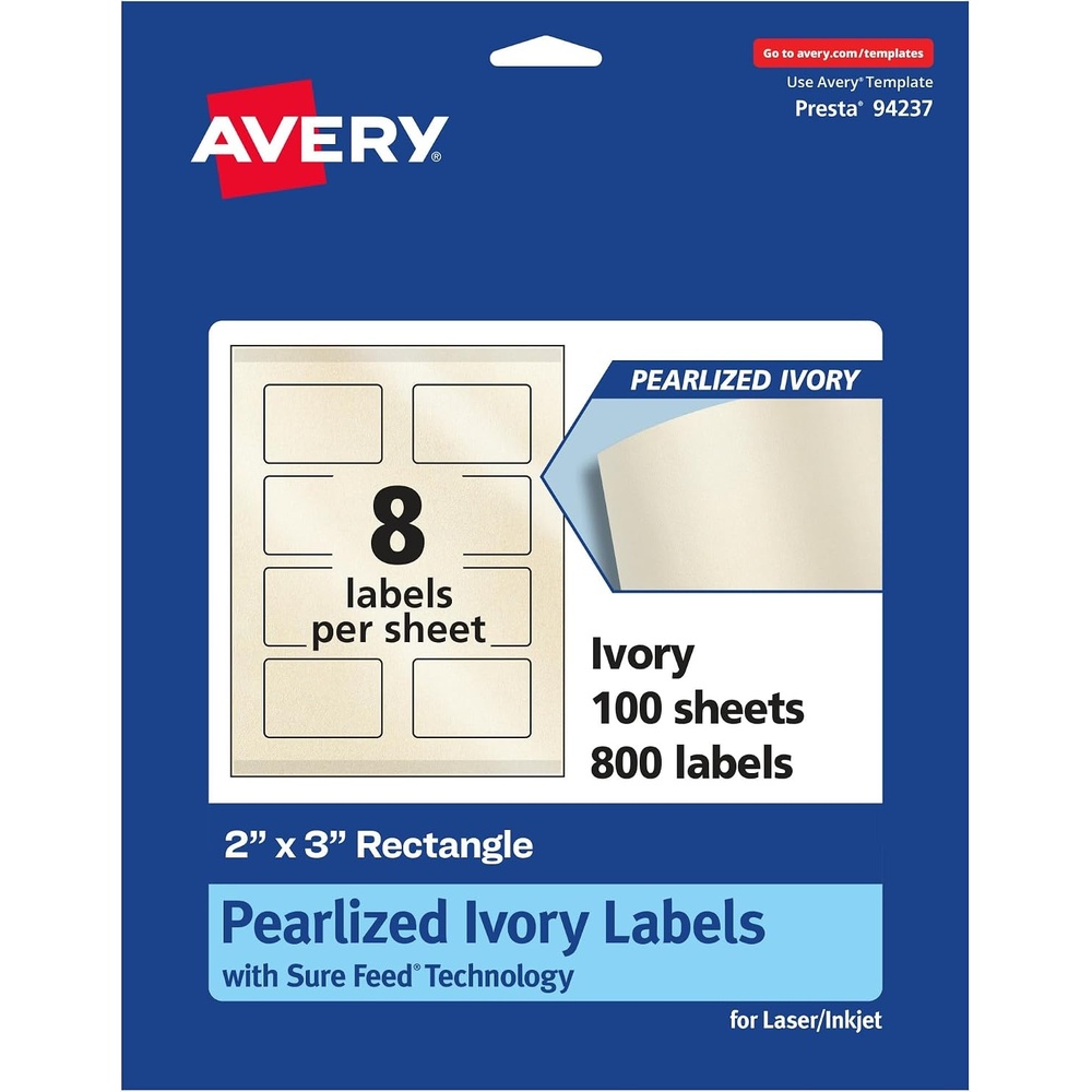 image:imageAvery Pearlized Ivory Rectangle Labels Sure Feed Technology PrinttoTheEdge 2 x 3 80 Pearlized Ivory Labels LaserInkjet Printable800 labels