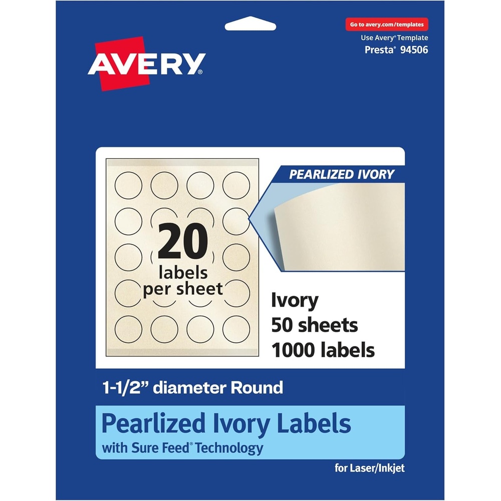 image:imageAvery Pearlized Ivory Round Labels Sure Feed Technology PrinttoTheEdge 15 Diameter 200 Pearlized Ivory Labels LaserInkjet Printable1 000 labels