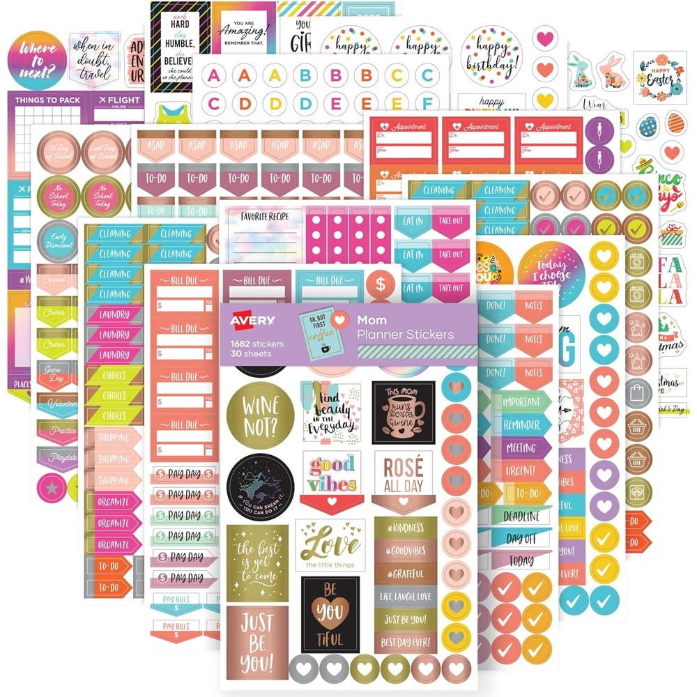 image:imageAvery Planner Stickers Variety Pack 30 Sheets 1656 Productivity Stickers for Your Planner Journal or Calendar 6785Mom Variety Pack