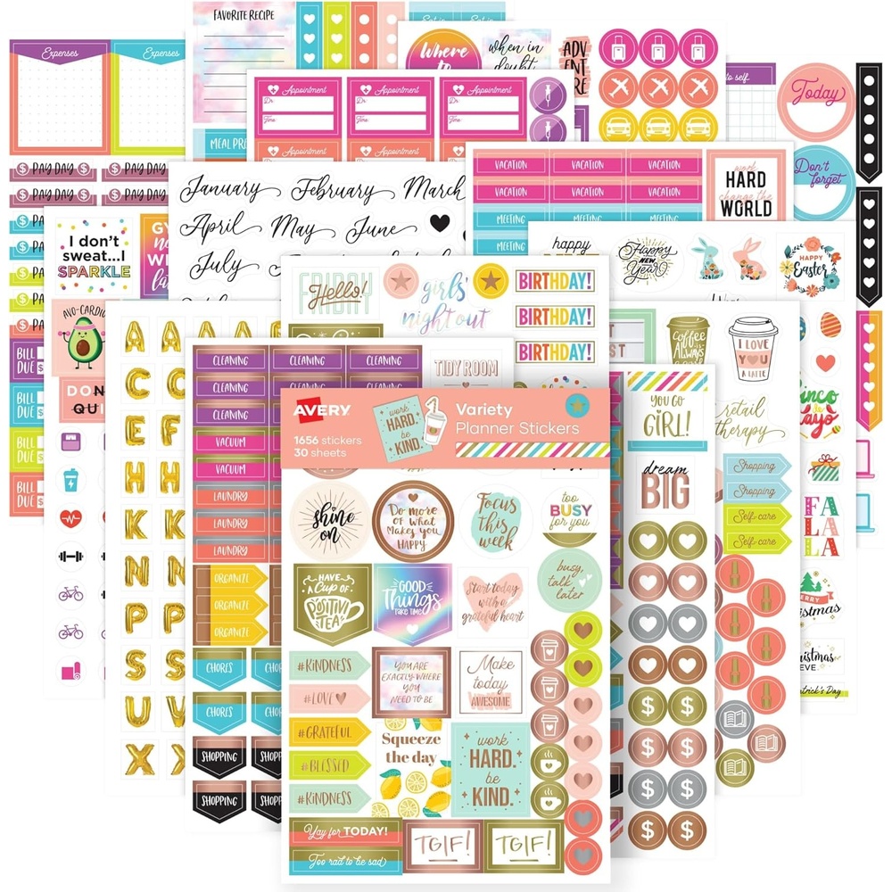 image:imageAvery Planner Stickers Variety Pack 30 Sheets 1656 Productivity Stickers for Your Planner Journal or Calendar 6785Variety Pack