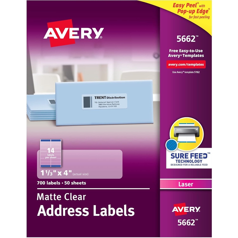 image:imageAvery Printable Address Labels with Sure Feed 113 x 4 Matte Clear 700 Blank Mailing Labels 056620