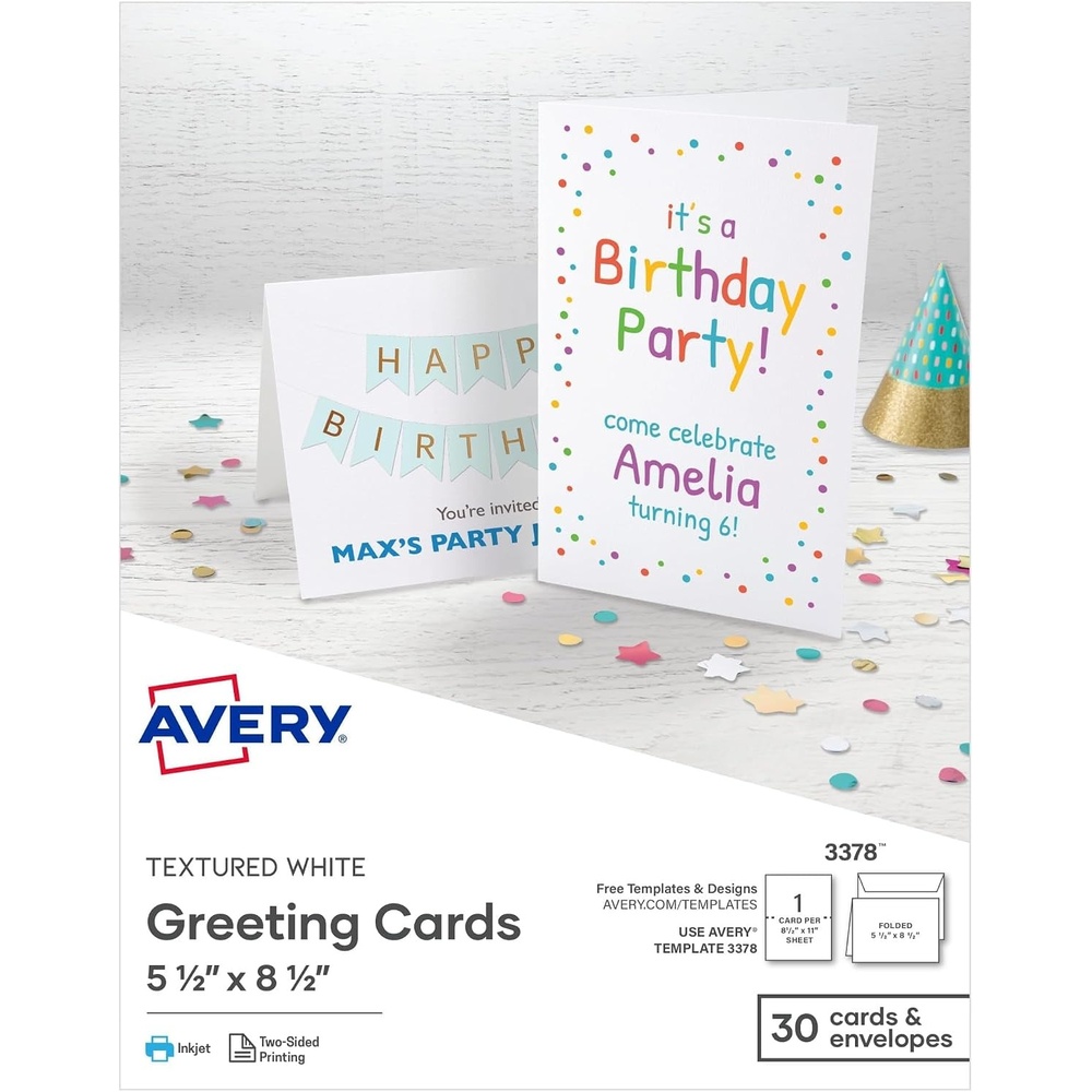 image:imageAvery Printable HalfFold Greeting Cards Envelopes Included 55 x 85 Textured White Inkjet Printer Compatible 30 Blank Cards Total Great for Product Branding Marketing and More 337855 x 85 Pack of 6