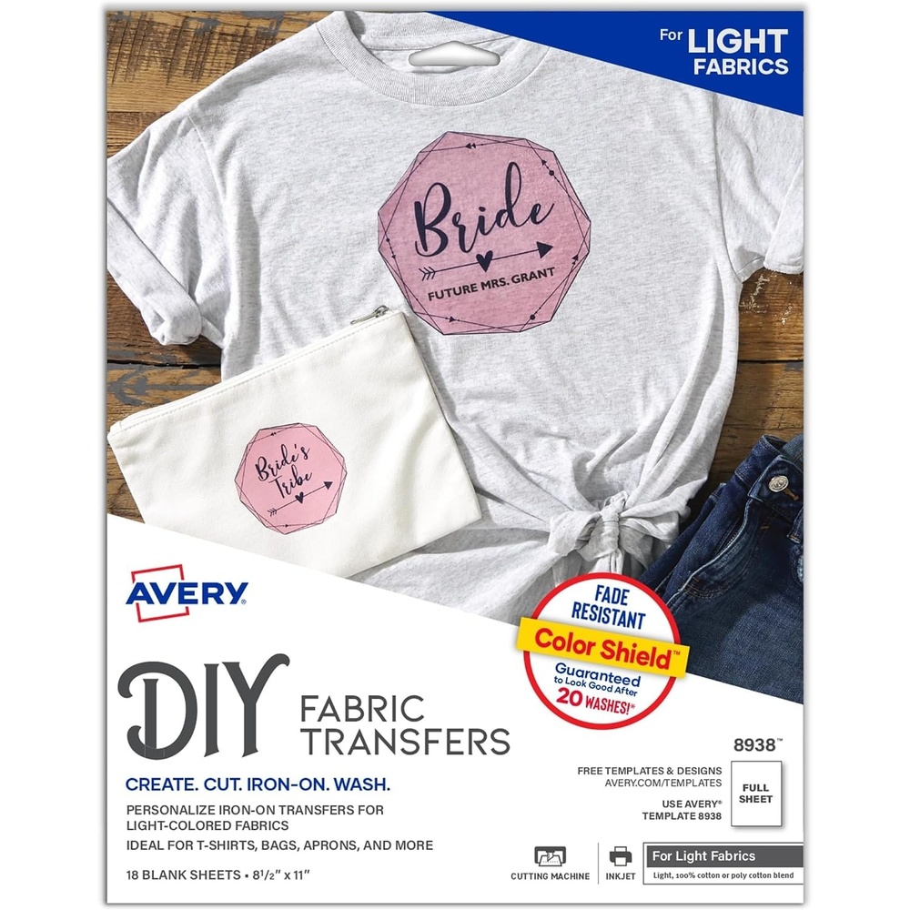 image:imageAvery Printable Heat Transfer Paper for Light Fabrics 85 x 11 Inkjet Printer Compatible 6 Sheets of Iron On Transfer Paper Great for Custom Shirts Uniforms Gifts and More 327185x11 Pack of 9