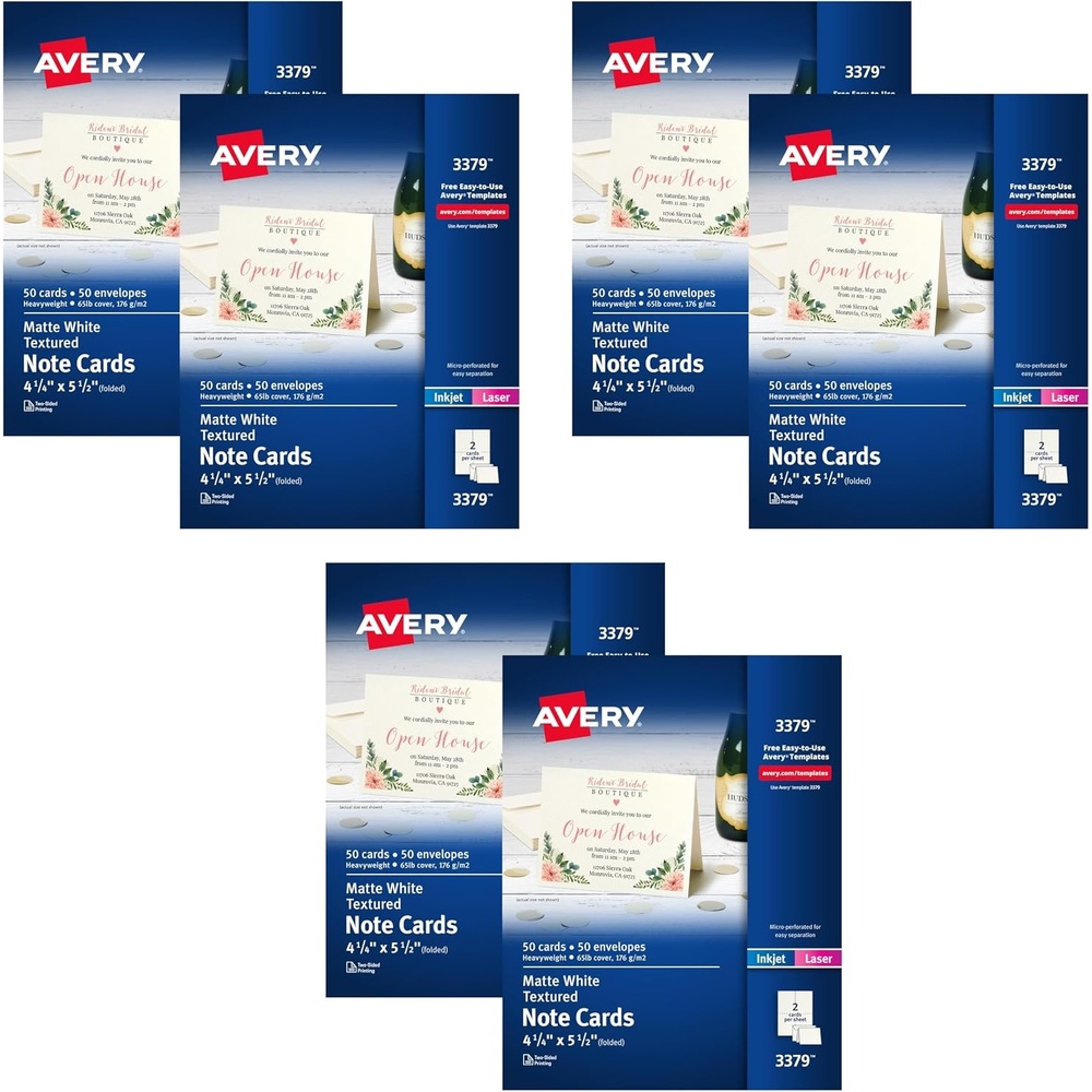 image:imageAvery Printable Note Cards Envelopes Included 425 x 55 Textured White Laser amp Inkjet Compatible 50 Blank Cards per Pack Great for Product Branding Marketing and More 2 Packs of 5813Pack of 3