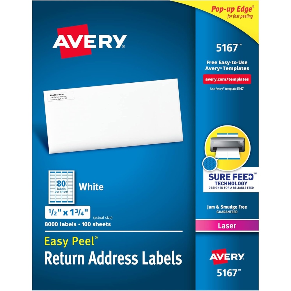 image:imageAvery Printable Return Address Labels with Sure Feed 05 x 175 White 8000 Blank Mailing Labels 0516712 x 1 34