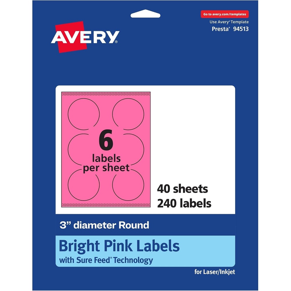 image:imageAvery Printable Round Labels Sure Feed Technology 3 Diameter Bright Pink Labels PrinttoTheEdge LaserInkjet Printable 60 Total Great for Soaps and Packaging240 labels