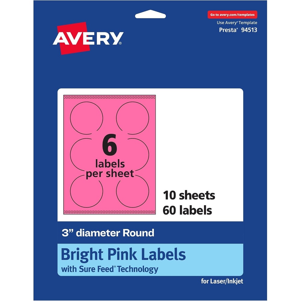 image:imageAvery Printable Round Labels Sure Feed Technology 3 Diameter Bright Pink Labels PrinttoTheEdge LaserInkjet Printable 60 Total Great for Soaps and Packaging60 labels