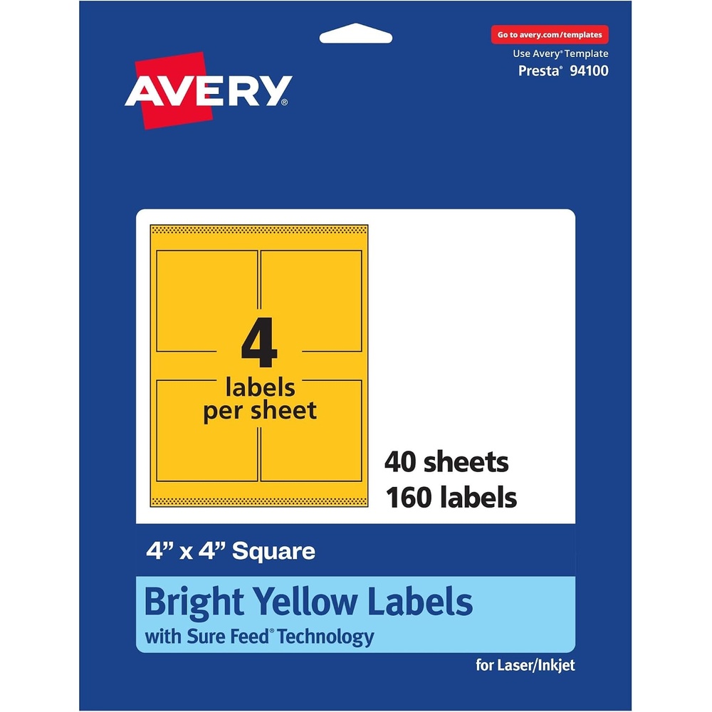 image:imageAvery Printable Square Labels Sure Feed Technology 4 x 4 Bright Yellow Labels LaserInkjet Printable 40 Total Great for Packaging and Ingredients160 labels