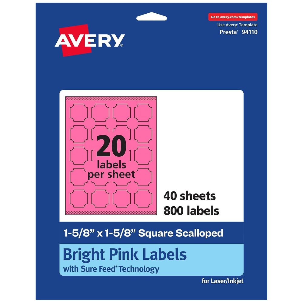 image:imageAvery Printable Square Scalloped Labels Sure Feed Technology 158 x 158 Bright Pink Labels PrinttoTheEdge LaserInkjet Printable 200 Total Great for Cosmetics and Jars800 labels