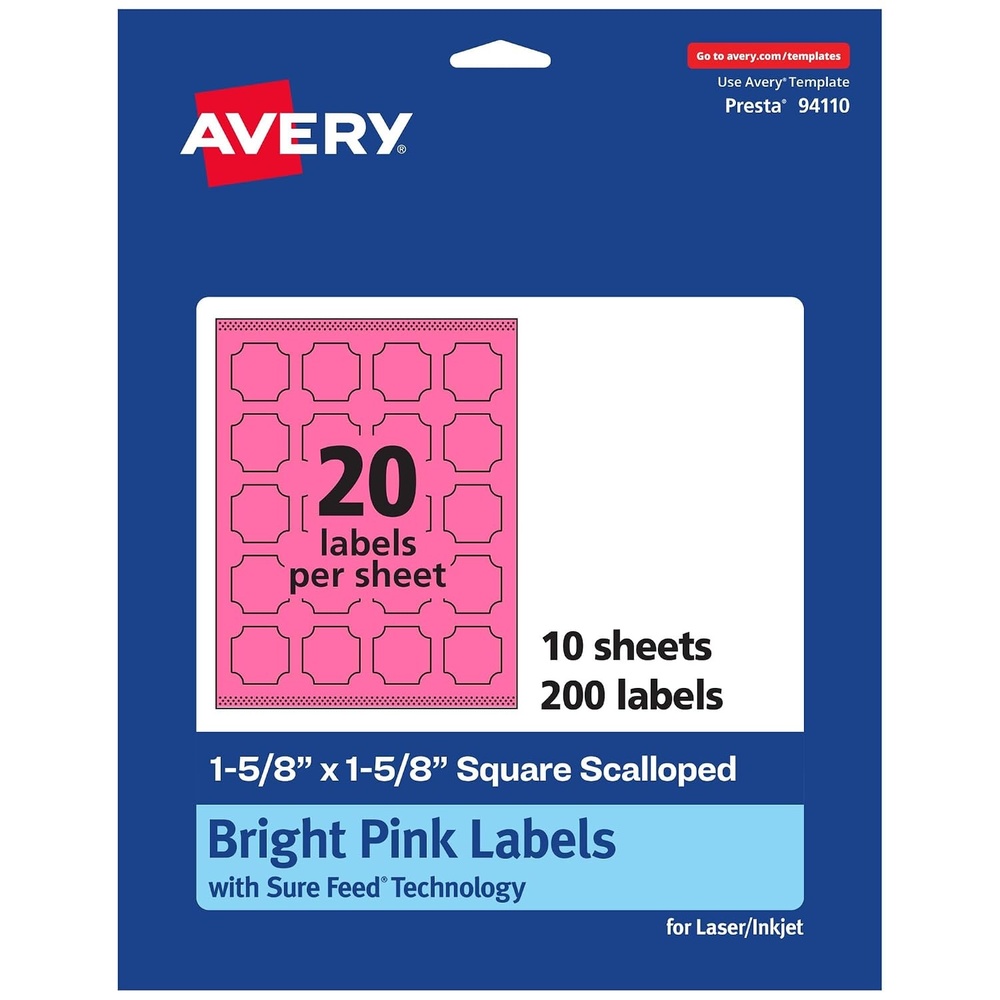 image:imageAvery Printable Square Scalloped Labels Sure Feed Technology 158 x 158 Bright Pink Labels PrinttoTheEdge LaserInkjet Printable 200 Total Great for Cosmetics and Jars200 labels