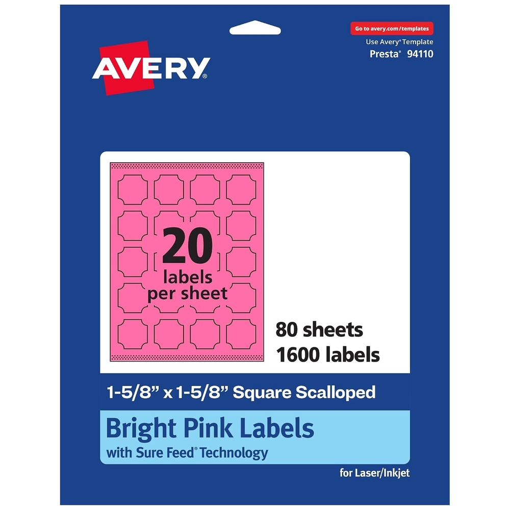 image:imageAvery Printable Square Scalloped Labels Sure Feed Technology 158 x 158 Bright Pink Labels PrinttoTheEdge LaserInkjet Printable 200 Total Great for Cosmetics and Jars1 600 labels