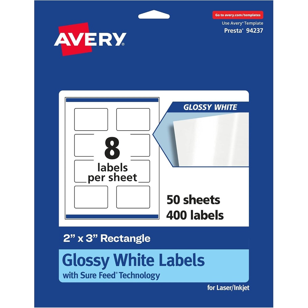 image:imageAvery Rectangle Labels Sure Feed Technology 2 x 3 80 Glossy White Labels 36461400 labels