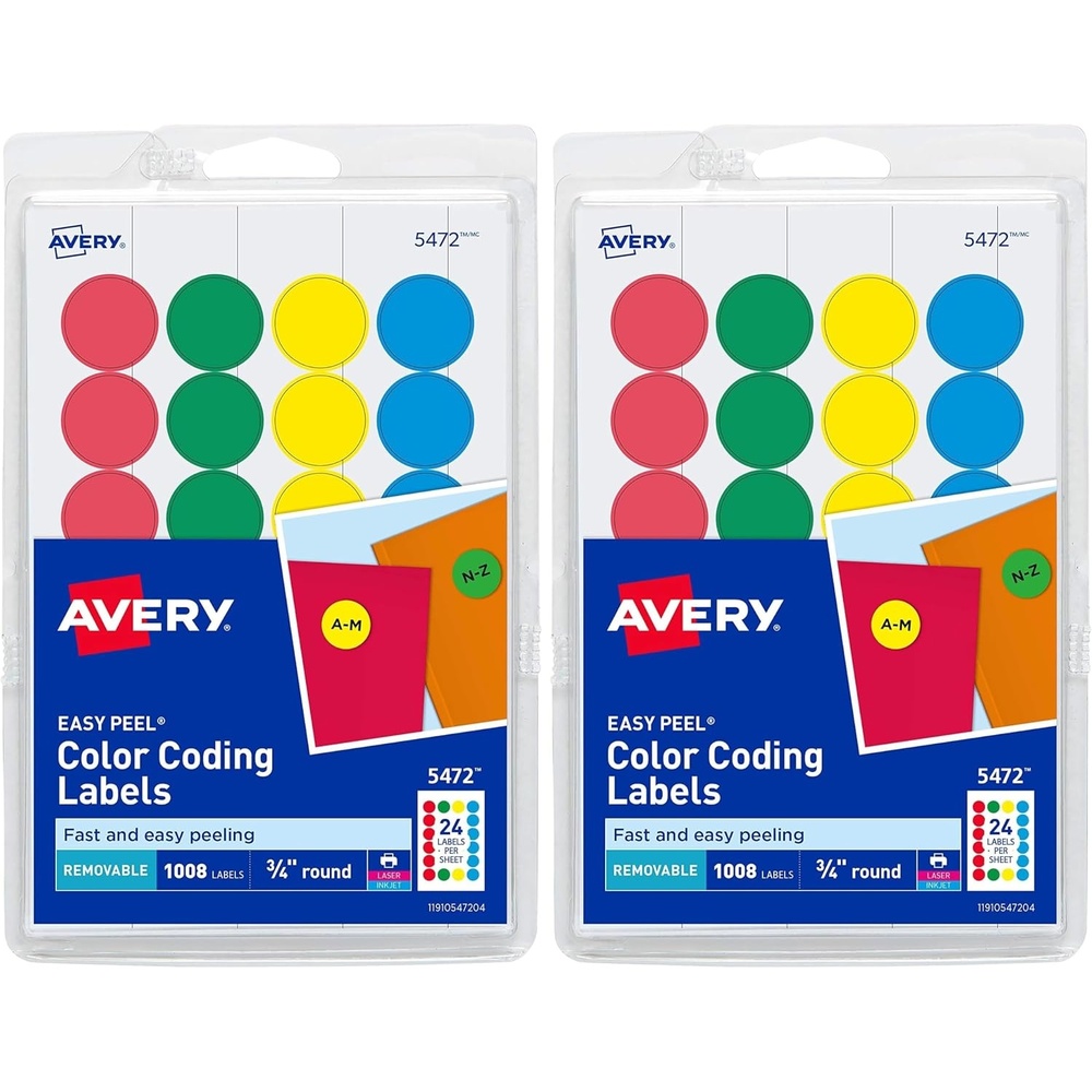 image:imageAvery Removable ColorCoding Labels Removable Adhesive Assorted Colors 34 Diameter 1008 Labels 547234 Diameter Pack of 2