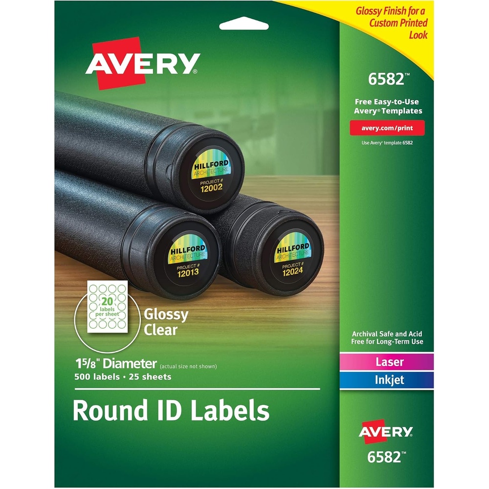 image:imageAvery Round ID Labels Sure Feed Permanent Adhesive Glossy Clear 158 Dia 5 Packs 65825