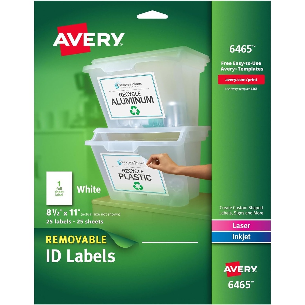 image:imageAvery SelfAdhesive Removable Laser Id Labels White 85 x 11 inches 25 per Pack 6465One Size Pack of 5