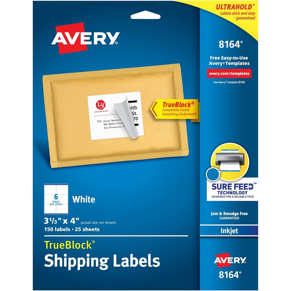image:imageAvery Shipping Labels with TrueBlock Technology for Inkjet Printers  313 x 4 150 Labels per Pack Case Pack of 5 8164750 labels