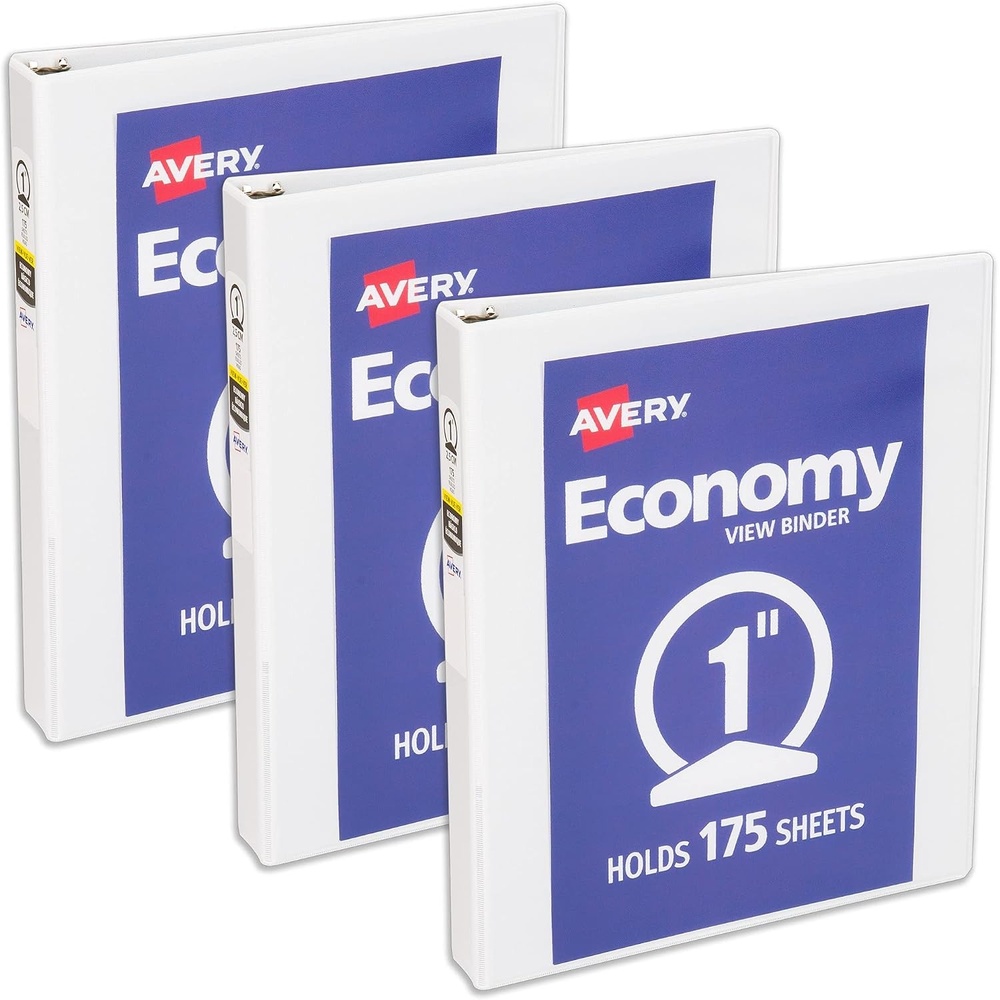 image:imageAvery Standard View 3 Ring Binder 1 Round Rings 175Sheet Capacity 14 Inch Wide Spine 1 White Binder Ideal for Lightweight Organization and Occasional Referencing 057603 Pack