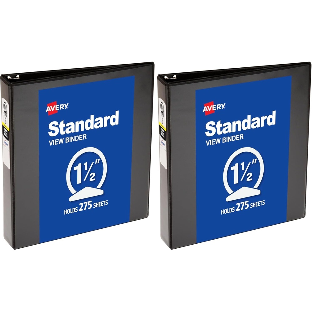 image:imageAvery Standard View 3 Ring Binder 15 Round Rings 275Sheet Capacity 21 Inch Wide Spine 1 Black Binder Ideal for Lightweight Organization and Occasional Referencing 057711 Count Pack of 2