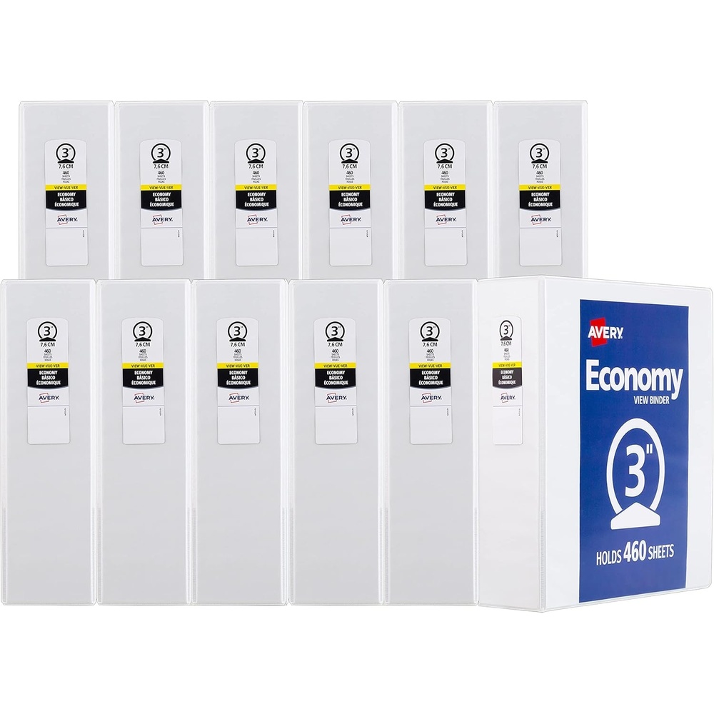 image:imageAvery Standard View 3 Ring Binders 05 Round Rings 100Sheet Capacity 07 Inch Wide Spine White Binders Ideal for Lightweight Organization and Occasional Referencing 12Pack of 057063