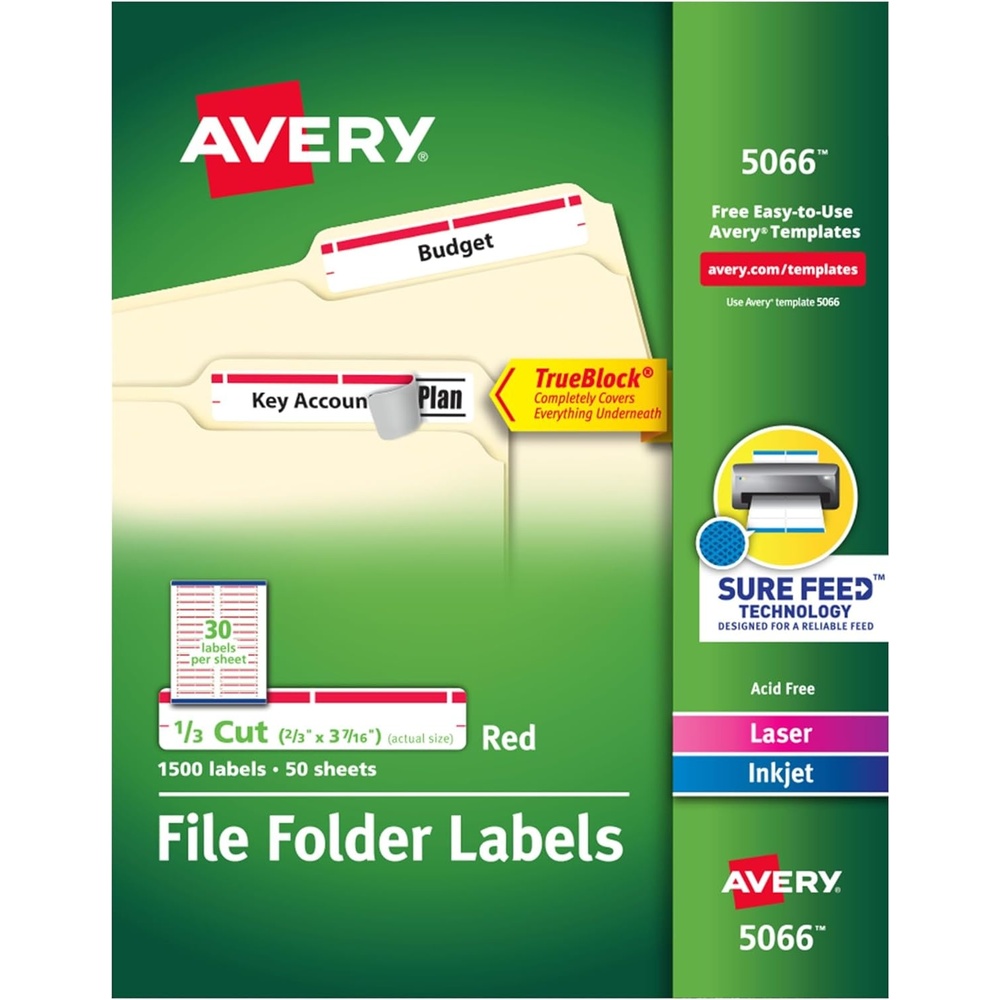 image:imageAvery TrueBlock File Folder Labels 23 x 3716 1500 Printable Labels WhiteRed Permanent 50665
