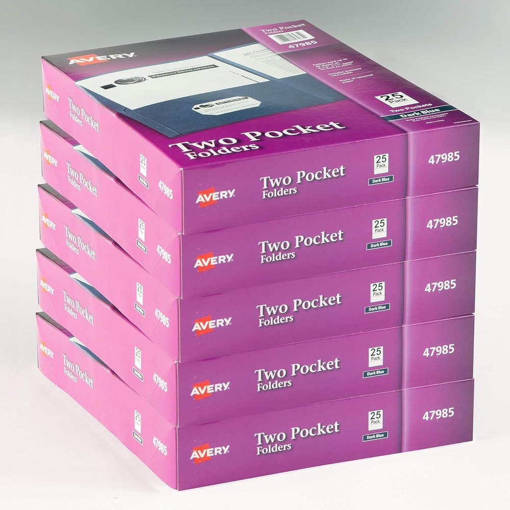 image:imageAvery Two Pocket Folders Holds up to 40 Sheets Business Card Slot 25 White Folders 47991Dark Blue