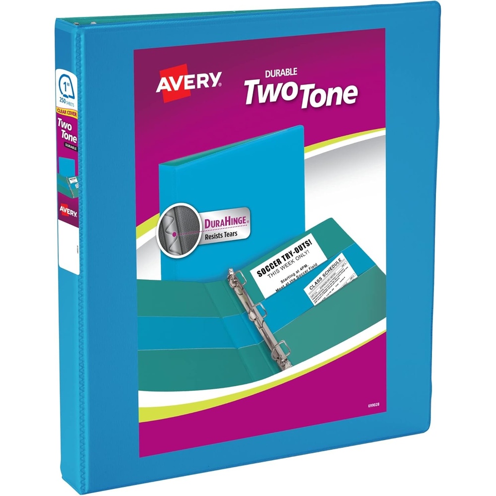 image:imageAvery TwoTone Durable View 3 Ring Binder 1 Inch Slant Rings VioletSoft Blue Binder 17131BlueTeal