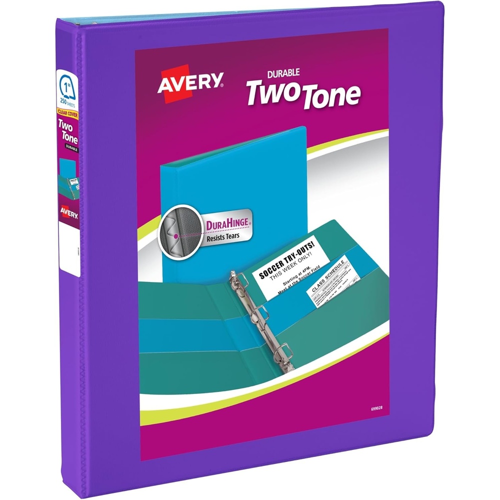 image:imageAvery TwoTone Durable View 3 Ring Binder 1 Inch Slant Rings VioletSoft Blue Binder 17131VioletSoft Blue